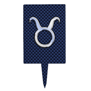 Taurus Zodiac Sign Decor Navy Blue Carbon Fiber Cake Topper