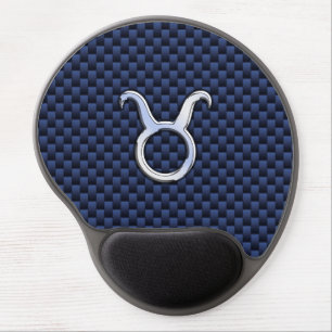 Taurus Zodiac Sign Decor Navy Blue Carbon Fiber Gel Mouse Pad