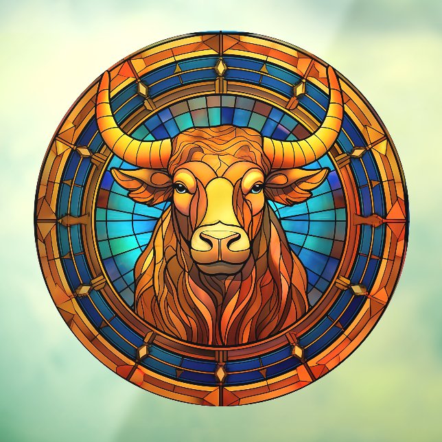 Taurus Zodiac Sign Faux Stained Glass Window Cling (Sheet 3)