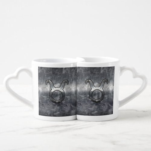 Taurus Zodiac Sign Grunge Distressed Silver Style Coffee Mug Set