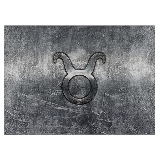 Taurus Zodiac Sign Grunge Distressed Silver Style Cutting Board (Front)