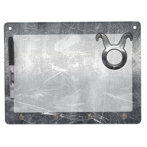 Taurus Zodiac Sign Grunge Distressed Silver Style Dry Erase Board With Keychain Holder