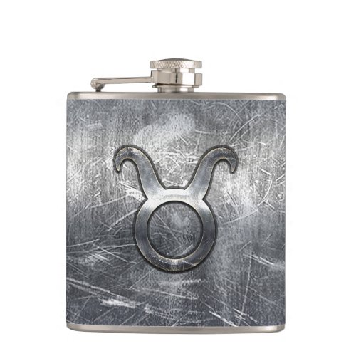 Taurus Zodiac Sign Grunge Distressed Silver Style Hip Flask
