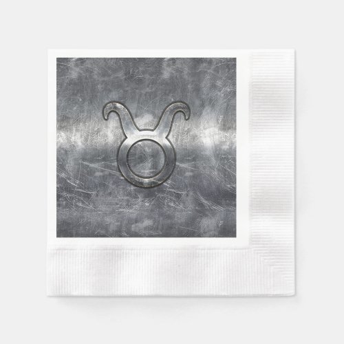 Taurus Zodiac Sign Grunge Distressed Silver Style Paper Napkins