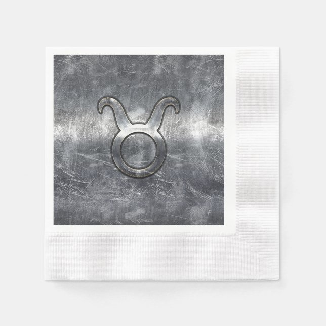 Taurus Zodiac Sign Grunge Distressed Silver Style Paper Napkins (Front)