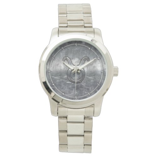 Taurus Zodiac Sign Grunge Distressed Silver Style Watch