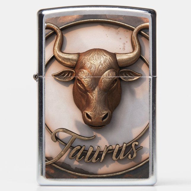 Taurus Zodiac Sign Metal Emblem #1 Zippo Lighter (Front)