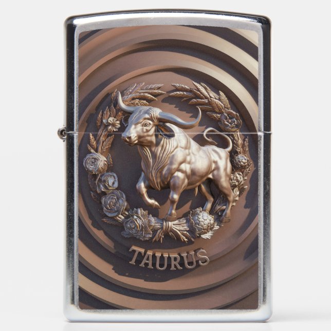 Taurus Zodiac Sign Metal Emblem #2 Zippo Lighter (Front)