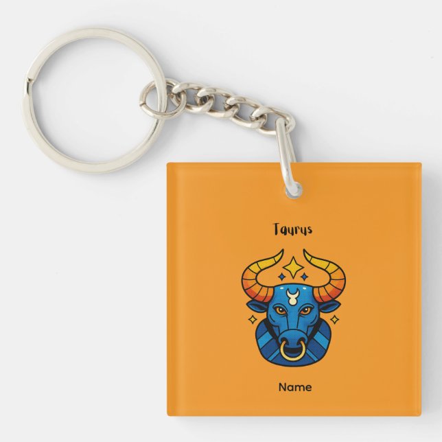 Taurus Zodiac Sign - Minimalist Gold Celestial Bul Keychain (Front)