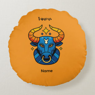 Taurus Zodiac Sign - Minimalist Gold Celestial Bul Round Pillow