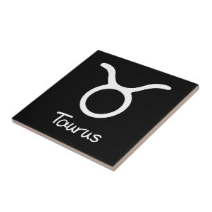 Taurus Zodiac Sign on Black Background Ceramic Tile