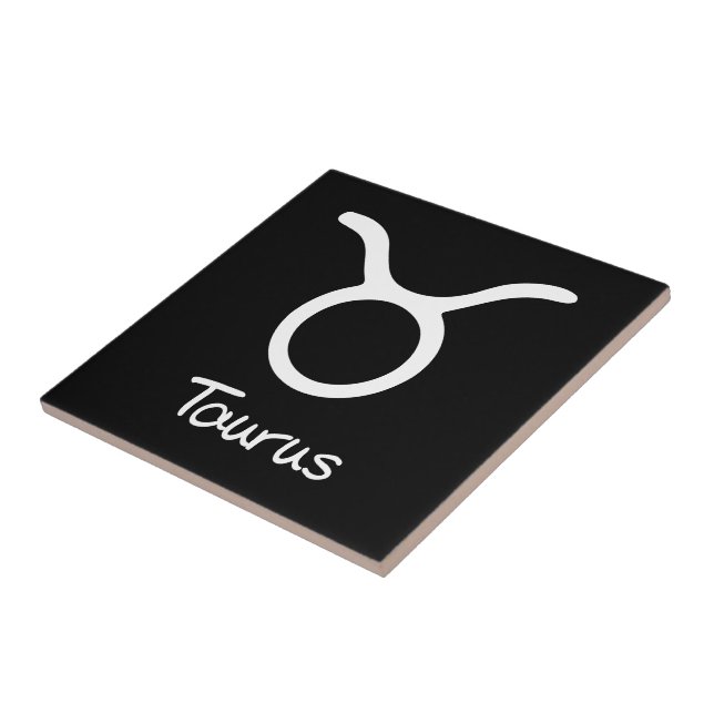 Taurus Zodiac Sign on Black Background Ceramic Tile (Side)