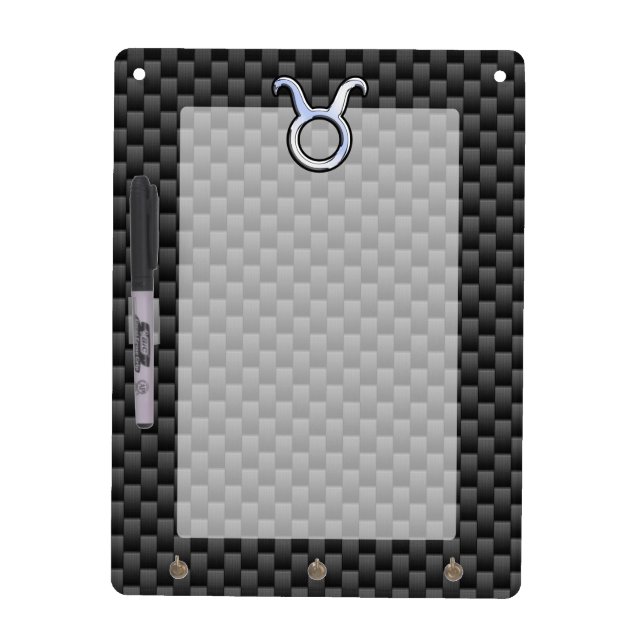 Taurus Zodiac Sign on Black Carbon Fiber Print Dry Erase Board (Front)