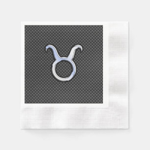 Taurus Zodiac Sign on Black Carbon Fiber Print Napkins