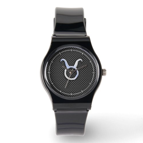 Taurus Zodiac Sign on Black Carbon Fiber Print Watch