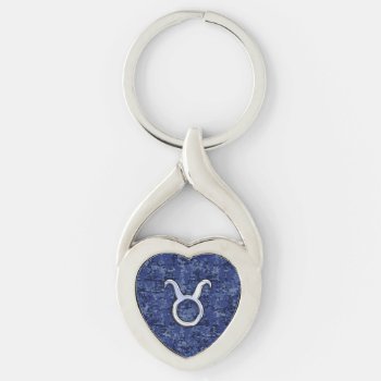 Taurus Zodiac Sign On Blue Digital Camouflage Keychain by MustacheShoppe at Zazzle