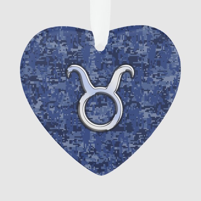 Taurus Zodiac Sign on Blue Digital Camouflage Ornament (Front)