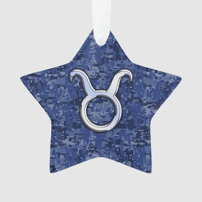 Taurus Zodiac Sign on Blue Digital Camouflage Ornament (Front)