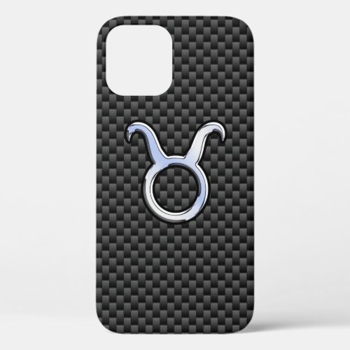 Taurus Zodiac Sign on Charcoal Carbon Fiber Print iPhone 12 Case