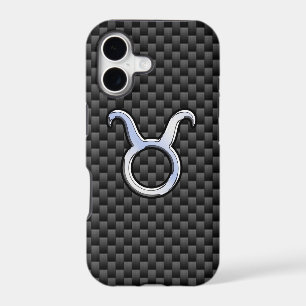Taurus Zodiac Sign on Charcoal Carbon Fiber Print iPhone 17 Case