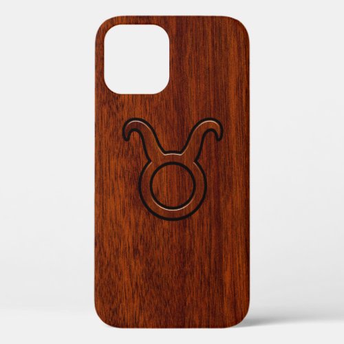 Taurus Zodiac Sign on Mahogany Style iPhone 12 Case