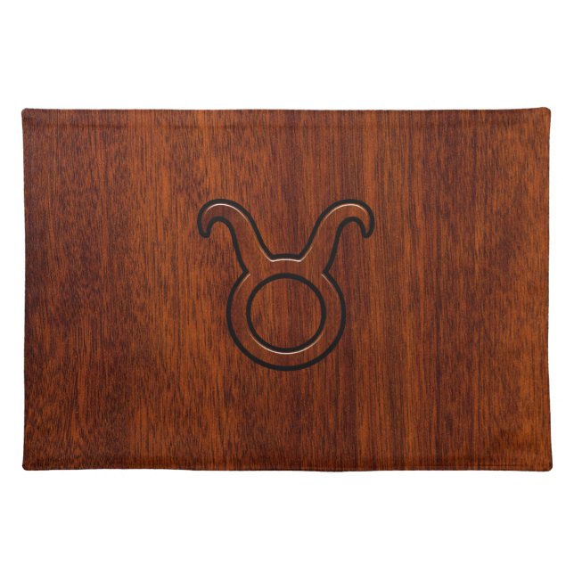 Taurus Zodiac Sign on Mahogany Style Cloth Placemat (Front)