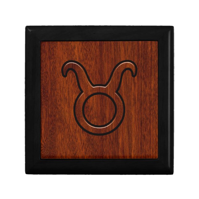 Taurus Zodiac Sign on Mahogany Style Gift Box (Front)