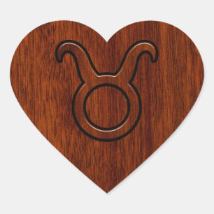 Taurus Zodiac Sign on Mahogany Style Heart Sticker