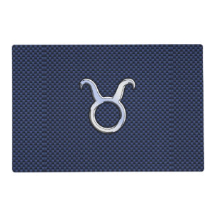 Taurus Zodiac Sign on Navy Blue Carbon Fiber Style Placemat