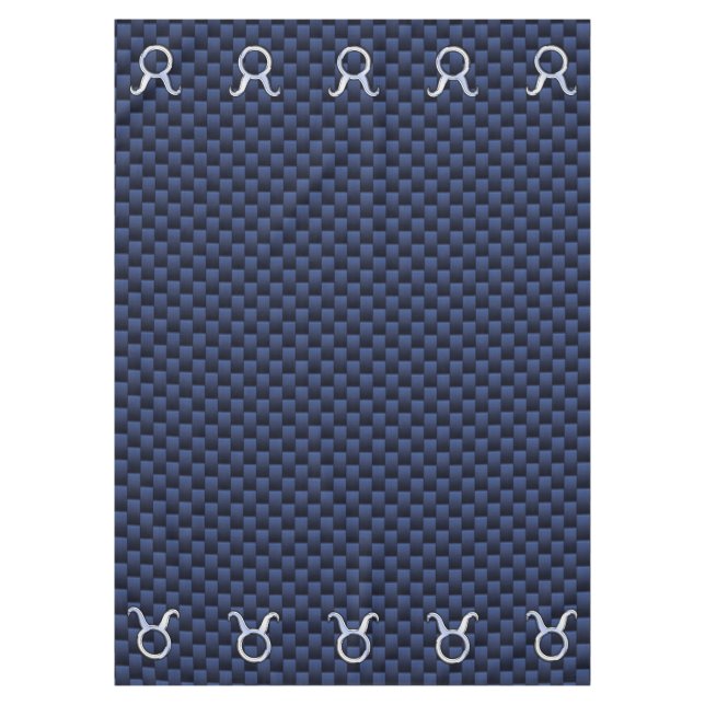Taurus Zodiac Sign on Navy Blue Carbon Fiber Style Tablecloth (Front)