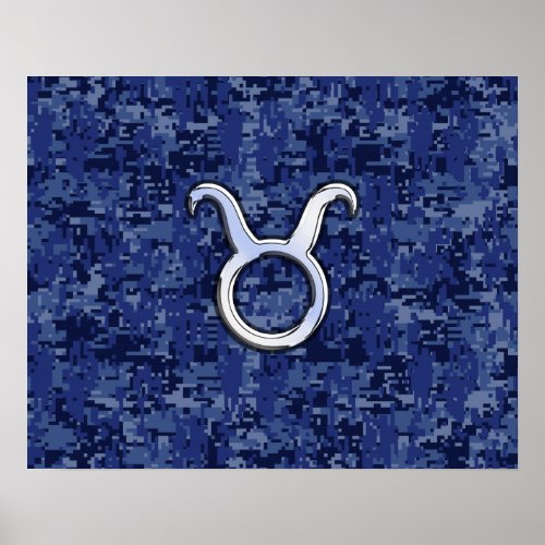 Taurus Zodiac Sign on Navy Blue Digital Camouflage