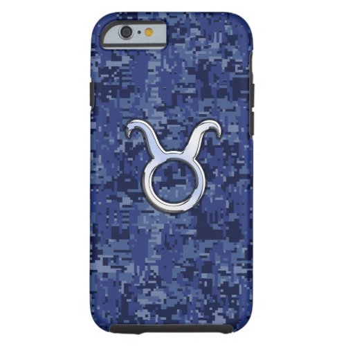 Taurus Zodiac Sign on Navy Blue Digital Camouflage Tough iPhone 6 Case