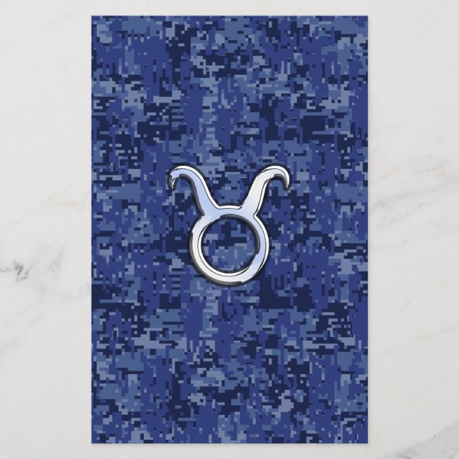 Taurus Zodiac Sign on Navy Blue Digital Camouflage Flyer (Front)