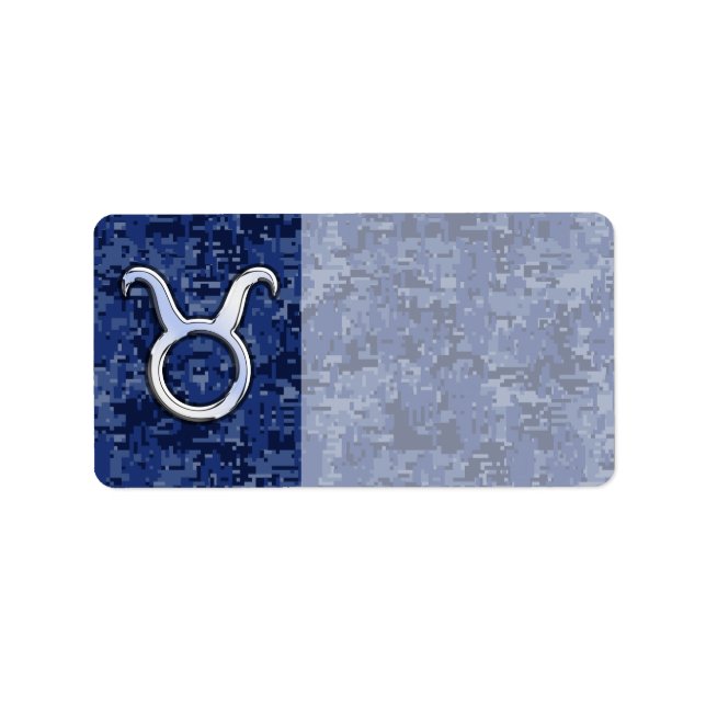 Taurus Zodiac Sign on Navy Blue Digital Camouflage Label (Front)