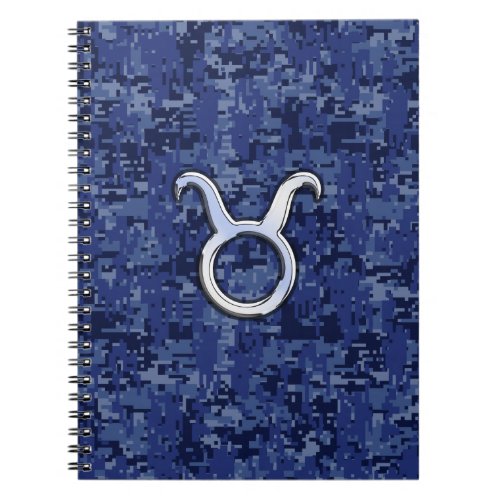 Taurus Zodiac Sign on Navy Blue Digital Camouflage Notebook