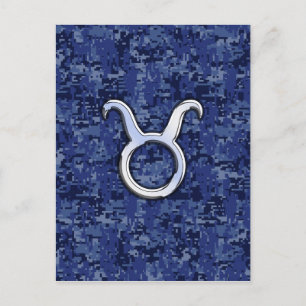 Taurus Zodiac Sign on Navy Blue Digital Camouflage Postcard