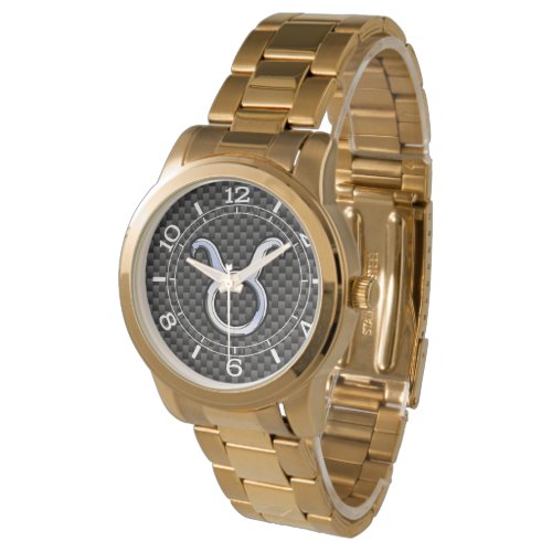 Taurus Zodiac Sign on Racy Charcoal Carbon Dial Watch