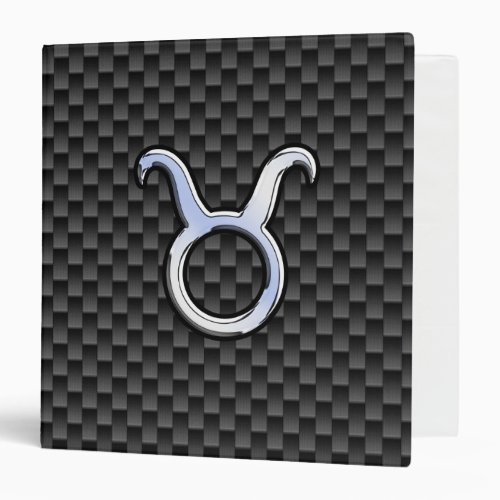 Taurus Zodiac Sign on Racy Charcoal Carbon Fiber 3 Ring Binder