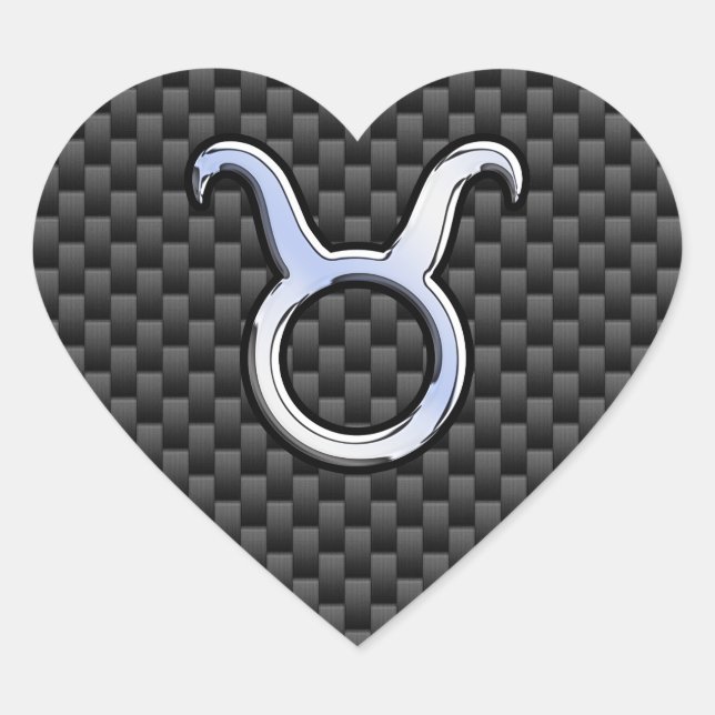 Taurus Zodiac Sign on Racy Charcoal Carbon Fiber Heart Sticker (Front)