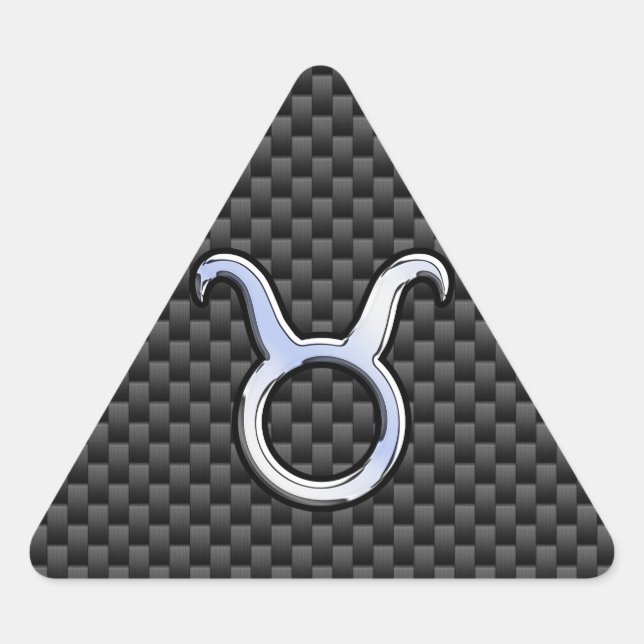 Taurus Zodiac Sign on Racy Charcoal Carbon Fiber Triangle Sticker (Front)