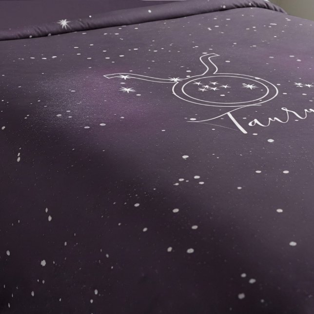 Taurus Zodiac Sign Purple Galaxy Duvet Cover (For those who were born under the star sign Taurus and love purple. Just add your name)