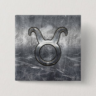 Taurus Zodiac Sign Silver Grunge Distressed Style Button