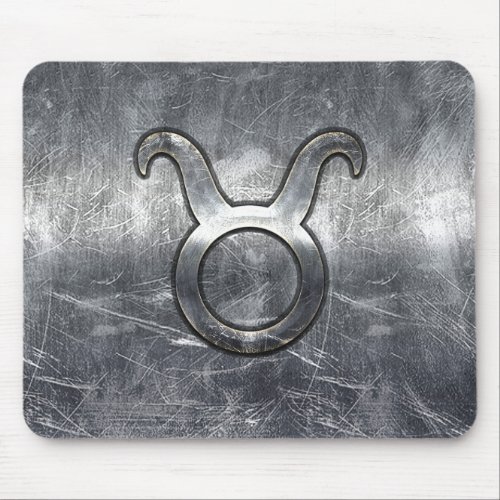Taurus Zodiac Sign Silver Grunge Distressed Style Mouse Pad