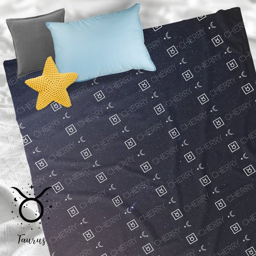 Taurus Zodiac Sign Starry Night Repeating Name  Fleece Blanket
