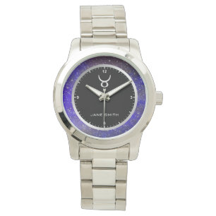Taurus Zodiac Sign Symbol Galaxy Stars Custom Name Watch