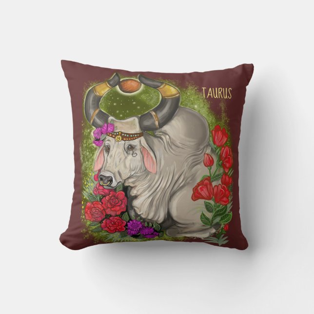 Taurus Zodiac Sign Throw Pillow (Front)