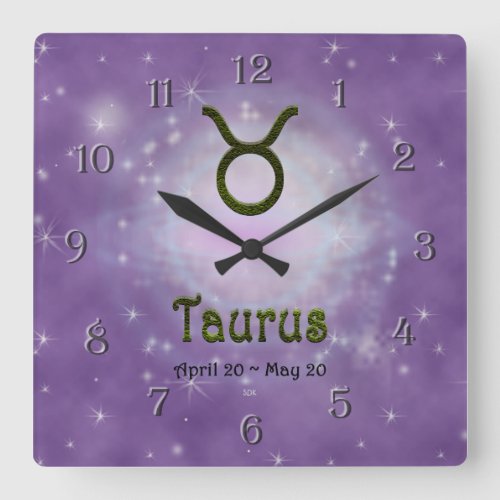 Taurus Zodiac Sign U Pick Color Square Wall Clock