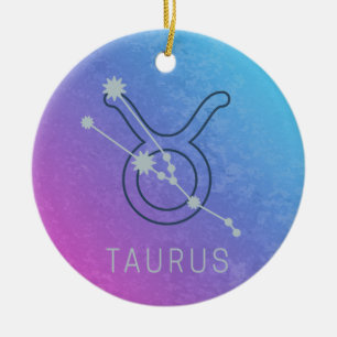 Taurus Zodiac Star Sign Watercolor Horoscope Ceramic Ornament