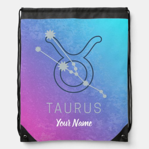 Taurus Zodiac Star Sign Watercolor Horoscope Drawstring Bag