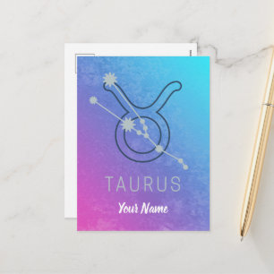 Taurus Zodiac Star Sign Watercolor Horoscope Holiday Postcard